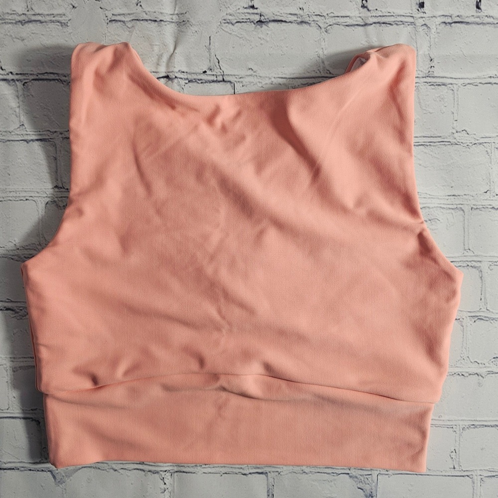 Exotica Athletica Peach Pink High Neck Strappy V-Back Sports Bra Crop Top Medium